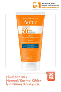 Avene Fluide SPF 50+ Sunscreen for Normal/Combination Skin - Lightweight, Non-Greasy, UVA/UVB/Blue Light Protection