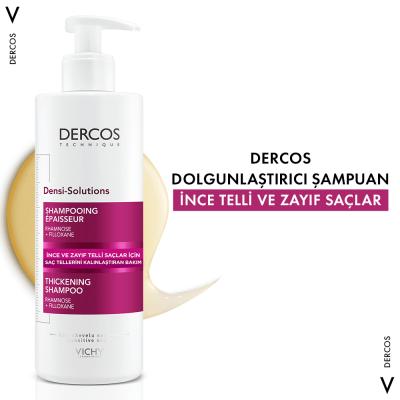 Vichy Dercos Densi-Solutions Volumizing Shampoo: Thickening Shampoo for Thin, Weak Hair with Biotin & Organic Olive Oil - Paraben Free, 13.5 fl oz
